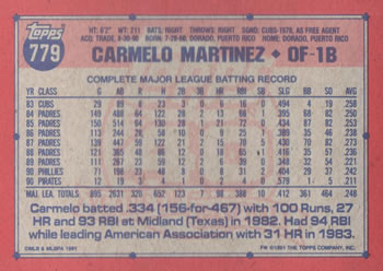 1991 Topps #779 Carmelo Martinez Back