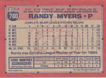 1991 Topps #780 Randy Myers Back