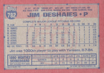 1991 Topps #782 Jim Deshaies Back
