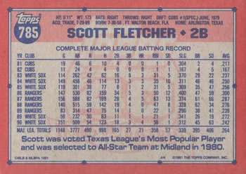 1991 Topps #785 Scott Fletcher Back