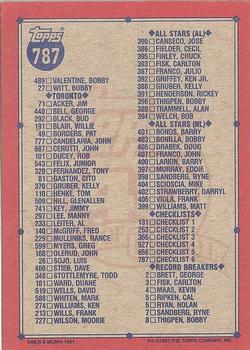 1991 Topps #787 Checklist 6 of 6 Back
