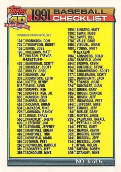 1991 Topps #787 Checklist 6 of 6 Front