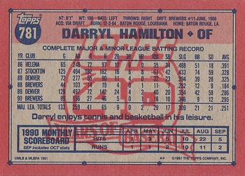 1991 Topps #781 Darryl Hamilton Back