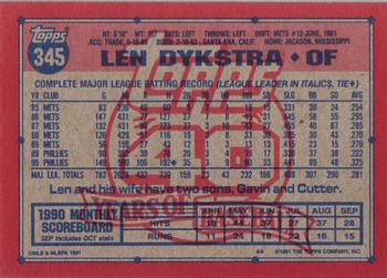 1991 Topps #345 Len Dykstra Back