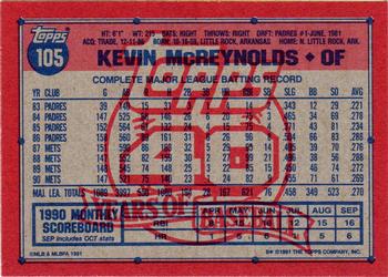 1991 Topps #105 Kevin McReynolds Back