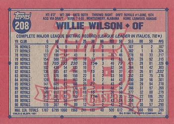 1991 Topps #208 Willie Wilson Back
