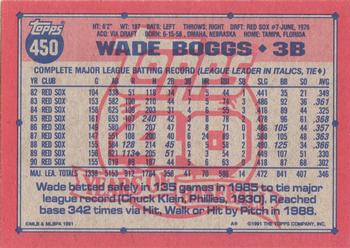 1991 Topps #450 Wade Boggs Back