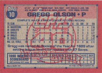 1991 Topps #10 Gregg Olson Back