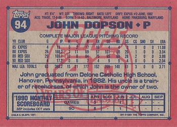 1991 Topps #94 John Dopson Back