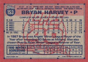 1991 Topps #153 Bryan Harvey Back