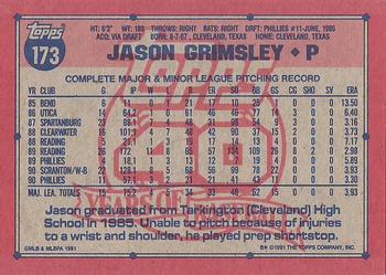 1991 Topps #173 Jason Grimsley Back