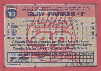 1991 Topps #183 Clay Parker Back