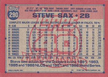 1991 Topps #290 Steve Sax Back