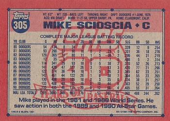 1991 Topps #305 Mike Scioscia Back