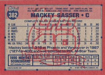 1991 Topps #382 Mackey Sasser Back