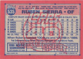 1991 Topps #535 Ruben Sierra Back