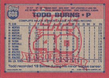 1991 Topps #608 Todd Burns Back