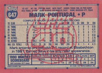1991 Topps #647 Mark Portugal Back