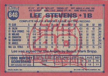 1991 Topps #648 Lee Stevens Back