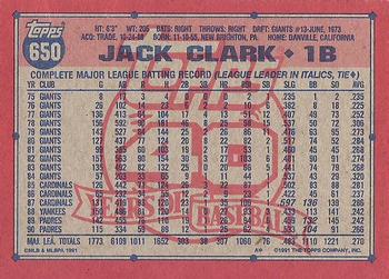 1991 Topps #650 Jack Clark Back