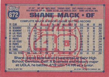 1991 Topps #672 Shane Mack Back