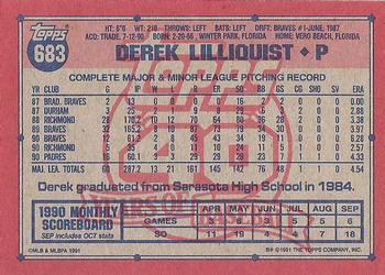 1991 Topps #683 Derek Lilliquist Back