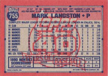 1991 Topps #755 Mark Langston Back