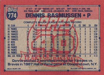 1991 Topps #774 Dennis Rasmussen Back