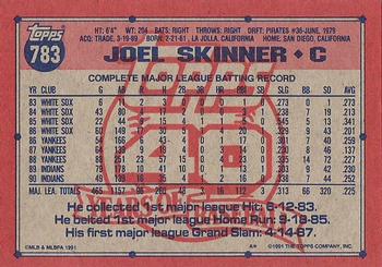 1991 Topps #783 Joel Skinner Back