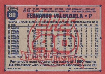 1991 Topps #80 Fernando Valenzuela Back