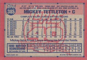 1991 Topps #385 Mickey Tettleton Back