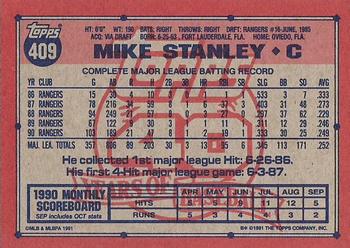 1991 Topps #409 Mike Stanley Back