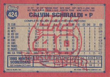 1991 Topps #424 Calvin Schiraldi Back