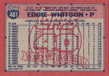 1991 Topps #481 Eddie Whitson Back