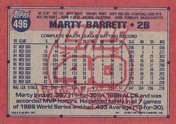1991 Topps #496 Marty Barrett Back