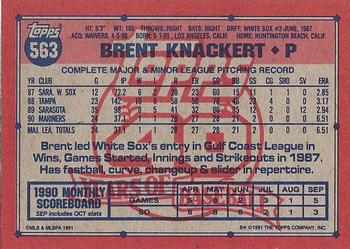 1991 Topps #563 Brent Knackert Back