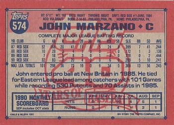 1991 Topps #574 John Marzano Back