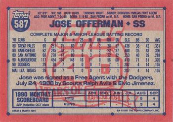 1991 Topps #587 Jose Offerman Back