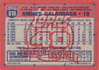 1991 Topps #610 Andres Galarraga Back