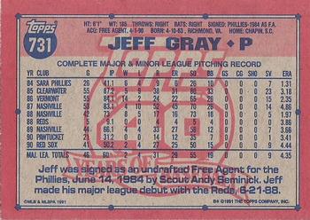 1991 Topps #731 Jeff Gray Back