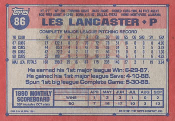 1991 Topps #86 Les Lancaster Back