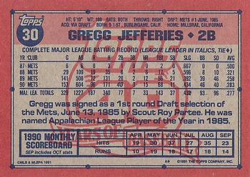 1991 Topps #30 Gregg Jefferies Back