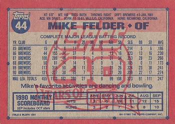 1991 Topps #44 Mike Felder Back