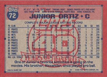 1991 Topps #72 Junior Ortiz Back