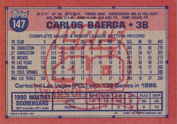 1991 Topps #147 Carlos Baerga Back