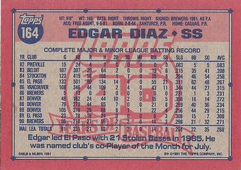 1991 Topps #164 Edgar Diaz Back