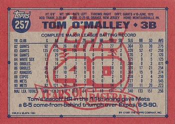 1991 Topps #257 Tom O'Malley Back