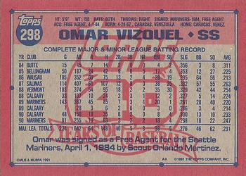 1991 Topps #298 Omar Vizquel Back