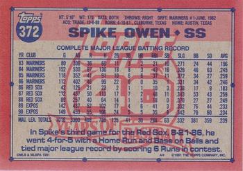 1991 Topps #372 Spike Owen Back