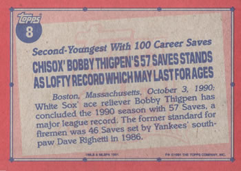 1991 Topps #8 Bobby Thigpen Back